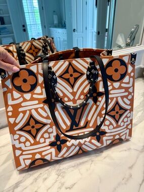 Louis Vuitton On-The-Go Orange, Black & White Graphic Canvas Tote